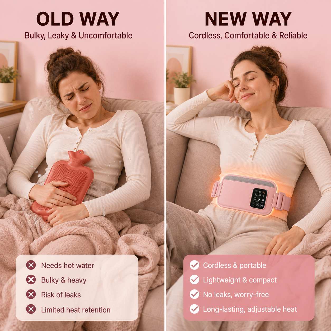 Coussin Chauffant Menstruel - Ceinture Chauffante et Massante Sans Fil